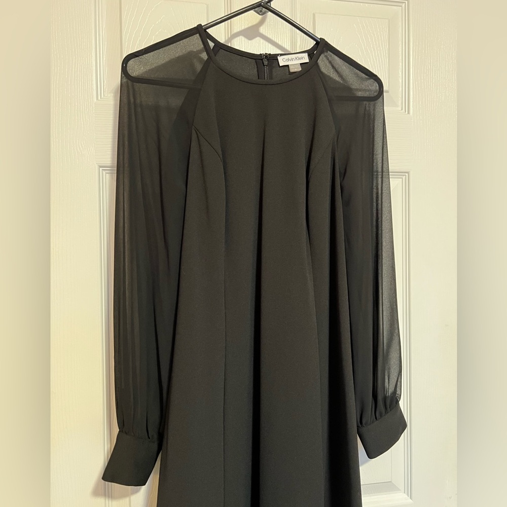 Calvin Klein A-Line Swing Long Sheer Sleeve Black Dress Women’s Size 6